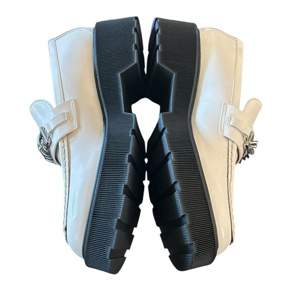 Aqua Blake Patent Square Toe Penny Loafer Chain Detail Platform Lug Sole NEW 9.5 - Picture 8 of 11